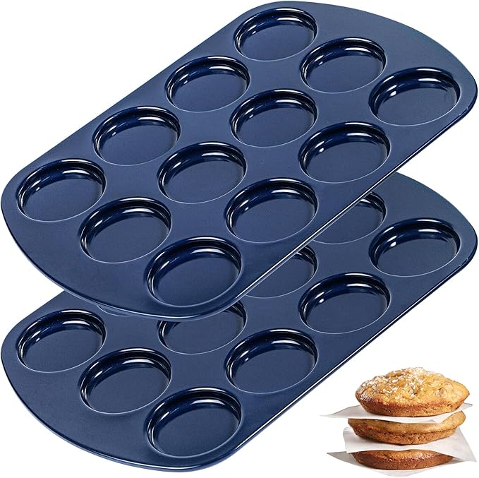 Webake Non-Stick Muffin Top Pan for Baking Egg Bites, Whoopie Pies, Cookies, Yorkshire Pudding, Heavy Gauge Carbon Steel Set of 2