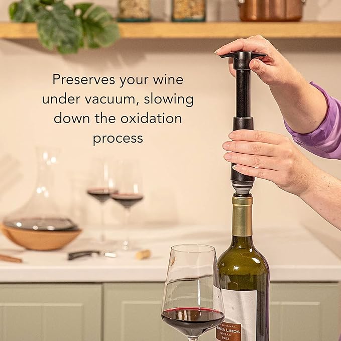 Vacu Vin Original Wine Saver with 4 Vacuum Bottle Stoppers – Wine Preserver Pump for Red or White Wine – Manual Air Remover System – Airtight Seal – Keep Wine Fresh Longer – Black