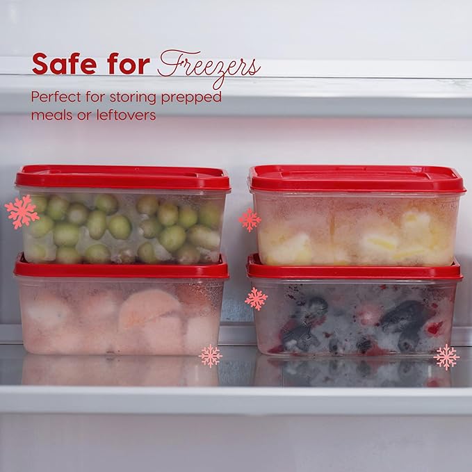 IRIS USA 12 PC Plastic Food Storage Containers With Lids | 6 Meal Prep Containers & 6 Lids| Leftovers Potluck Office Lunch Salad Snack Fruit, Microwave Dishwasher Freezer Safe, BPA Free, Clear/Red