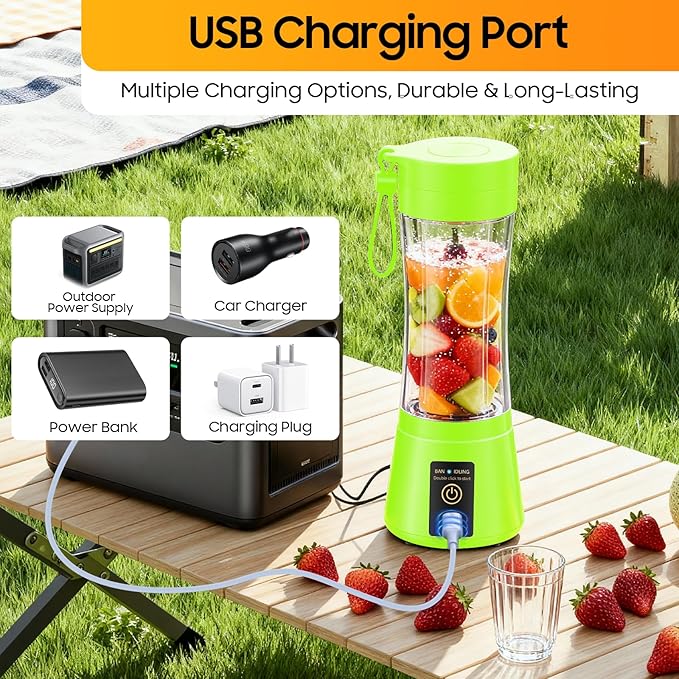 Cordless Personal Size Portable Blender - 380Ml Blender Smoothies and Shakes, BPA Free Traveling Juice Cup with Powerful Blending, Freshly Squeezed in Sports/Travel/Home, Mother's Day