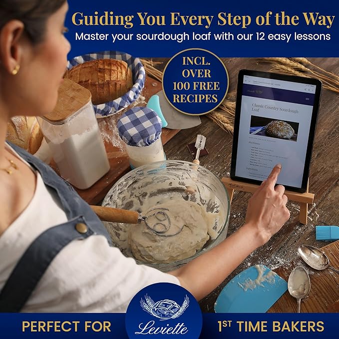Sourdough Starter Kit for Beginners with Beginner Guide & 100 Recipes - Sourdough Bread Baking Supplies and Tools, Homemade Bread Gift Set and Sour Dough Accessories for Bakers