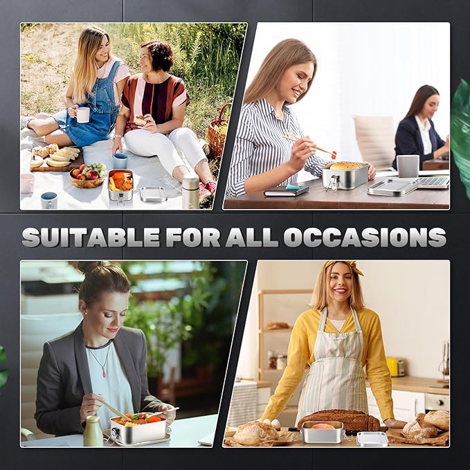 Umigy 6 Pcs Stainless Steel Bento Box 550ml Metal Lunch Box Food Storage Containers Metal Container, Lockable Clips to Leak Proof, Reusable Dishwasher Safe Lunch Snack Boxes for Work, School