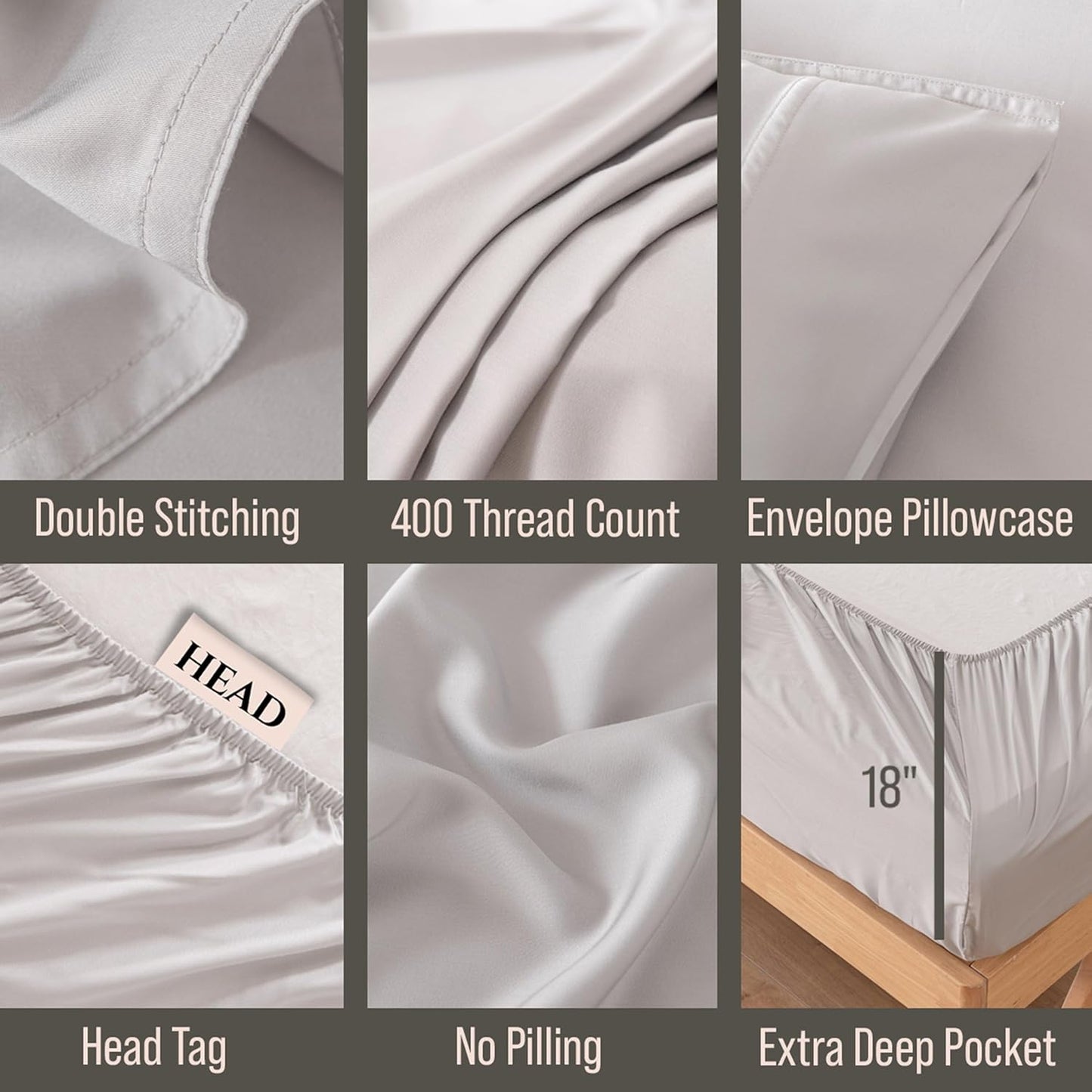 Bella Coterie Luxury Bamboo Viscose Split Top King Size Sheet Set | 100% Organically Grown | Ultra Soft | 34" Split | Cooling for Hot Sleepers | 18" Deep Pocket [Grey Mist]