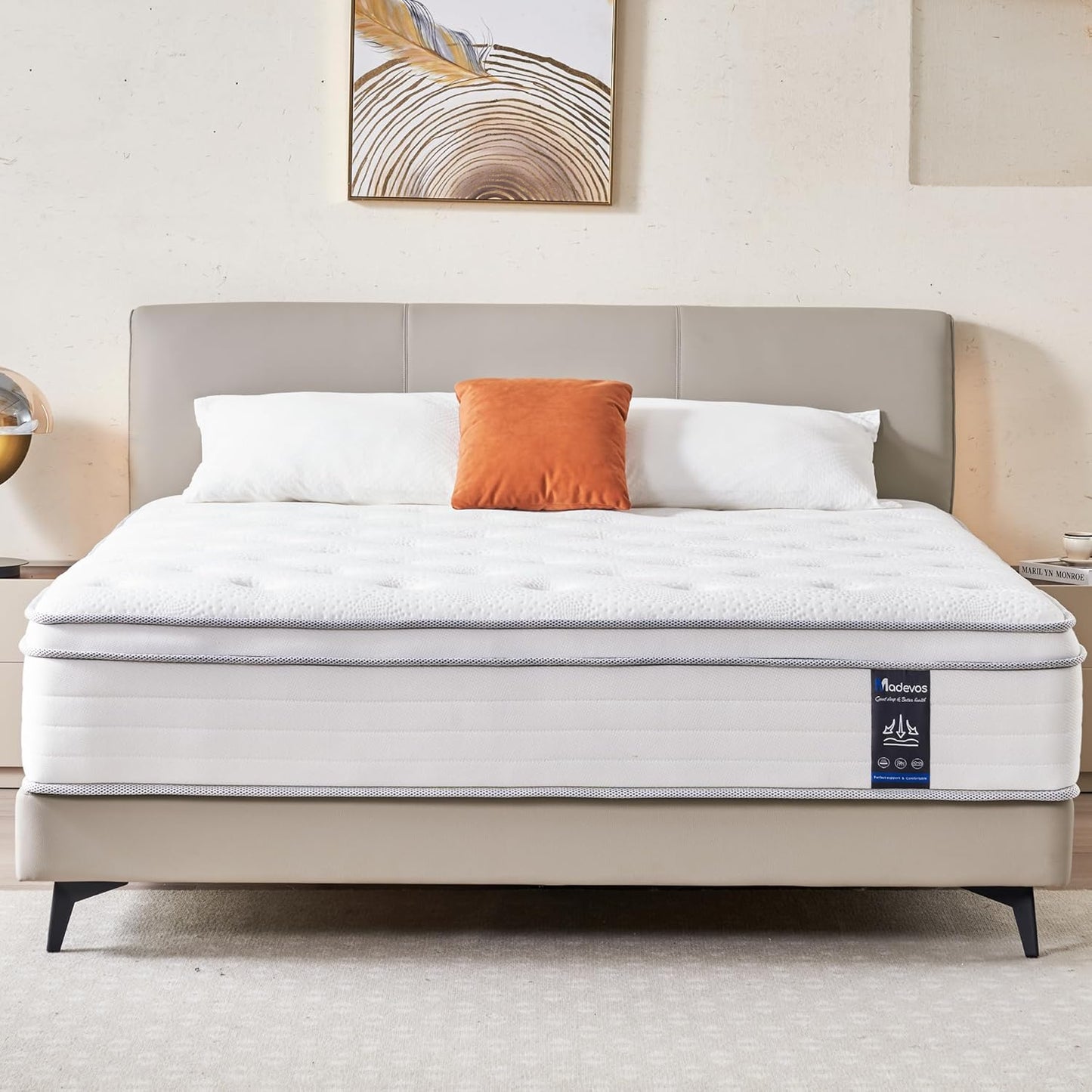 Queen Mattress, 10 Inch Hybrid Mattress in a Box, Memory Foam and Individual Pocket Springs, Fiberglass Free, Soft and Breathable, Medium Firm Feel
