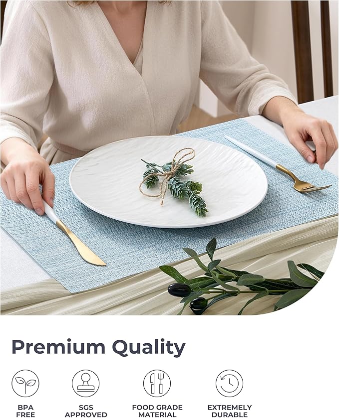 Leetaltree Soft Sky Blue Woven Placemats Set of 6 - Heat Resistant Non-Slip Place mats for Dining Table, Washable Durable PVC Vinyl Woven Table Mats(Sky Blue, 6)