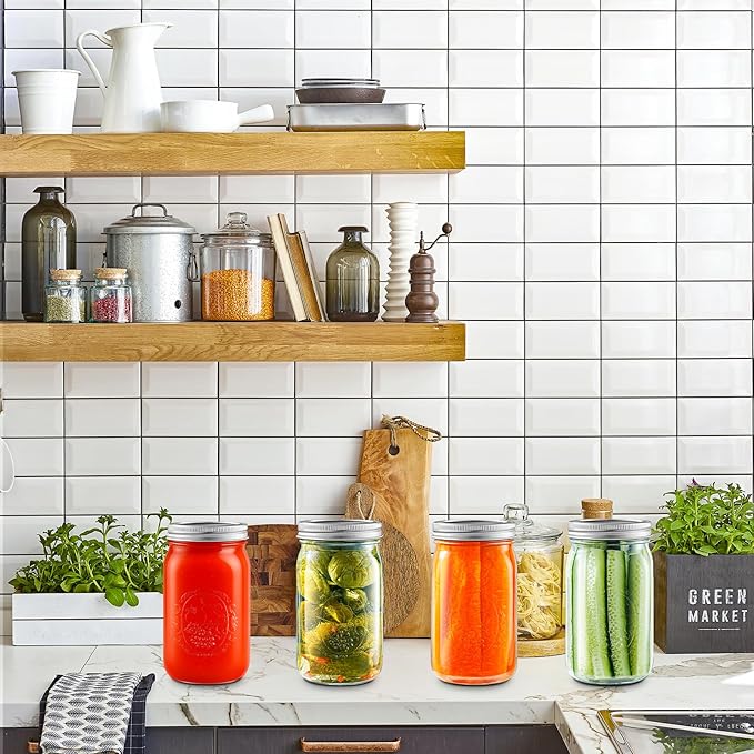 Miuyhji Wide Mouth Mason Jars 32 oz with Lids [2 Pack], Canning Jars with Metal Airtight Lids and Bands, Glass Jars for Fermenting, Pickling, Freezing, Preserving, Meal Prep, Jar Décor