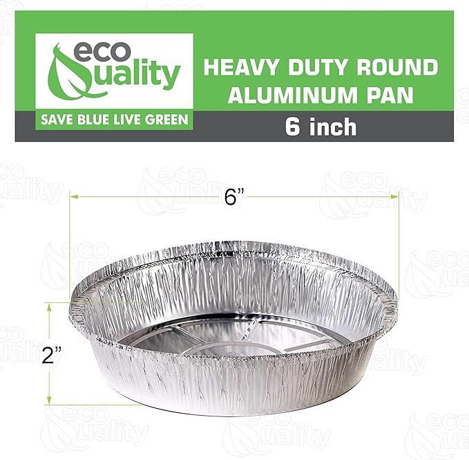 EcoQuality 6" Round Aluminum Foil Pans - Disposable Containers with Foldable Walls for Pie Baking, Cooking, Serving, Reheating, and Storing - Freezer and Oven Safe Tart Pan 150 Pack