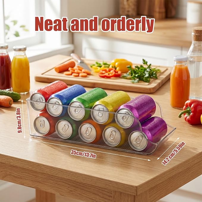 2 Pack Soda Can Organizer, Drink Organizer for Fridge, Clear Kitchen Pop Can Storage Organizer Soda Dispenser for Refrigerator Pantry