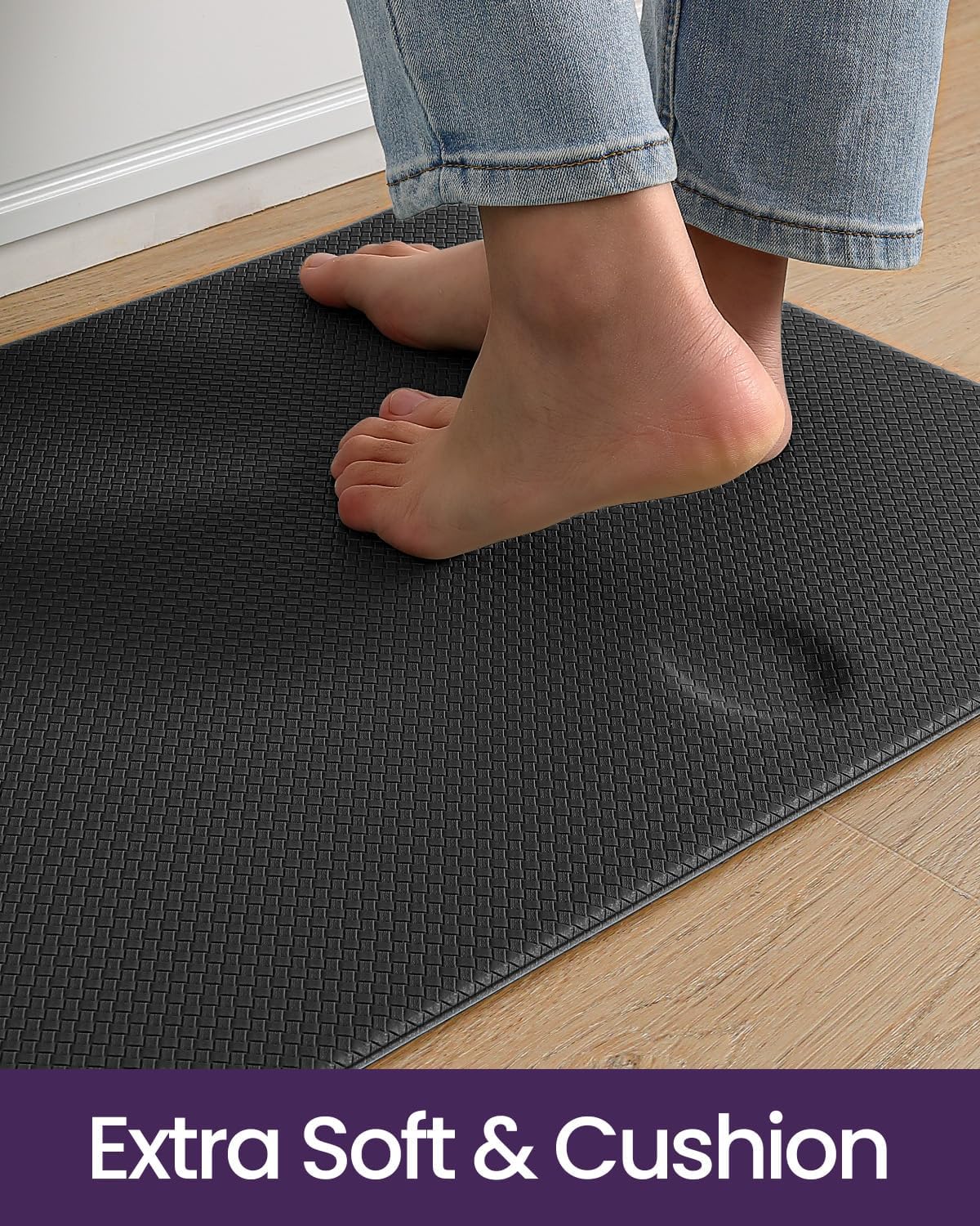 DEXI Kitchen Floor Mats Cushioned Anti Fatigue, 23x94, Large Long Standing Runner Rug Waterproof, Comfort Memory Foam Padded for Front Sink Laundry, Black