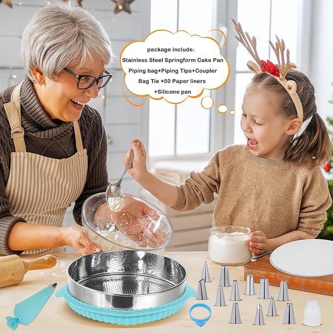 Aufind Springform Pan Set for Baking (7,9,10inches), 304 Stainless Steel Springform Cake Pan with Removable Bottom, Cheesecake Pan with 50PCS Parchment Paper for Pie Cake Pizza and Quiches