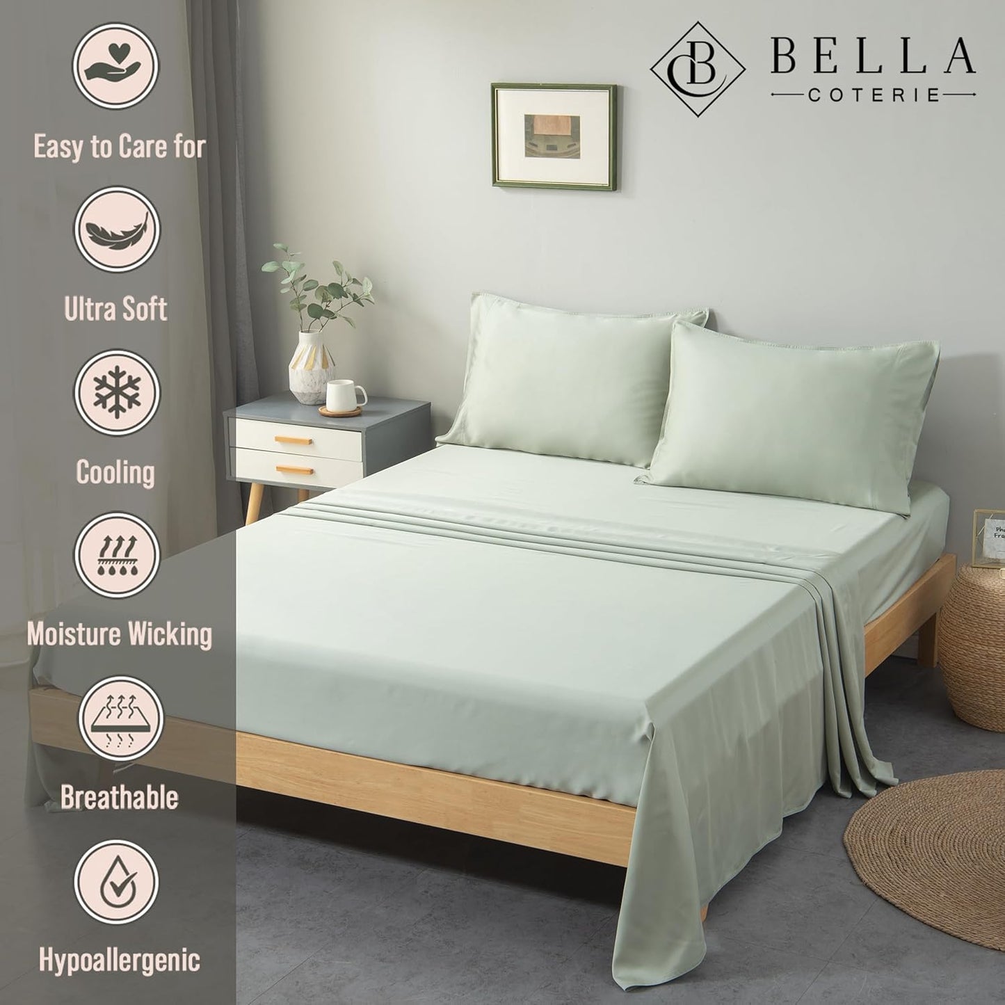 Bella Coterie Luxury Bamboo Viscose King Size Sheet Set | 100% Organically Grown | Ultra Soft | Cooling for Hot Sleepers | 18" Deep Pocket [Sea Glass]