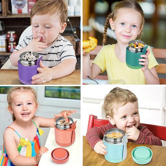 10oz Soup Thermo for Hot Food Kids,Lunch Thermo Kids Food Jar with Spoon Hot Insulated Food Containers,Leak Proof Stainless Steel Wide Mouth Lunch Thermo Jar for School(Green)