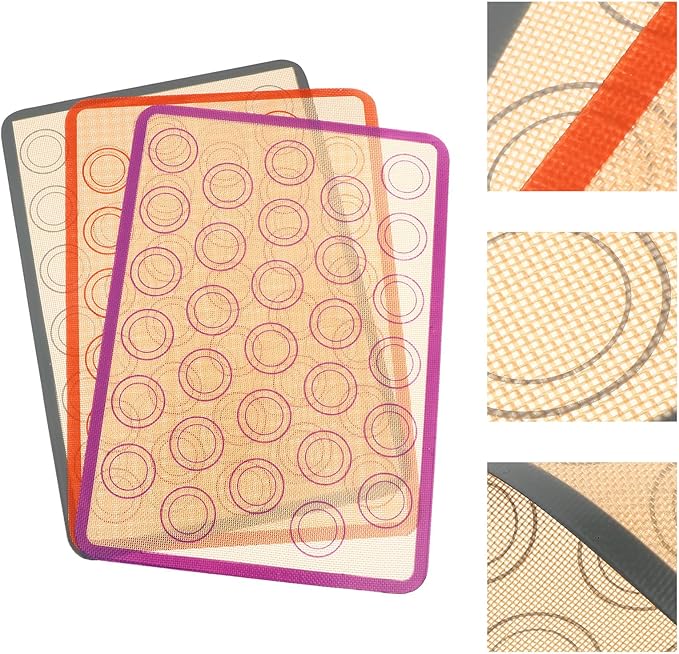 3pcs 42x29.5cm Non-stick Silicone Pastry Mats Heat Resistant Baking Sheet Liners with Fiberglass for Oven and Dough Kneading, Reusable Kitchen Baking Mats Set (coffee Bottom