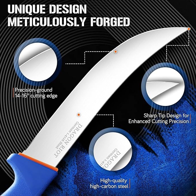 DRAGON RIOT Premium Butcher Breaking Knife 8 Inch, Curved Caving and Slicing Knife in High Carbon Stainless Steel,Razor Sharp Birsket Knives,Cimeter Breaking Blade for Meat Cutting,Ideal Gift for Men