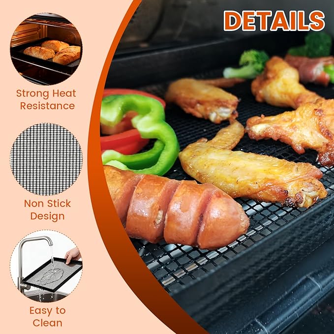 Professional-Grade 2-Pack PTFE Mesh Oven Baskets, 13.5x14.5x1 Inch Non-Stick Solid Oven Trays for Commercial Kitchens & High-Volume Cooking