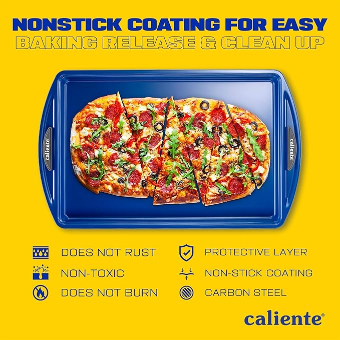 Caliente Nonstick Bakeware Set of 8 | Premium Baking Sheets, Loaf & Bread Baking Pans, Pizza, Roasting & Cake Pans | Durable Carbon Steel Baking Set | Housewarming, Wedding, Chefs & Bakers Gift