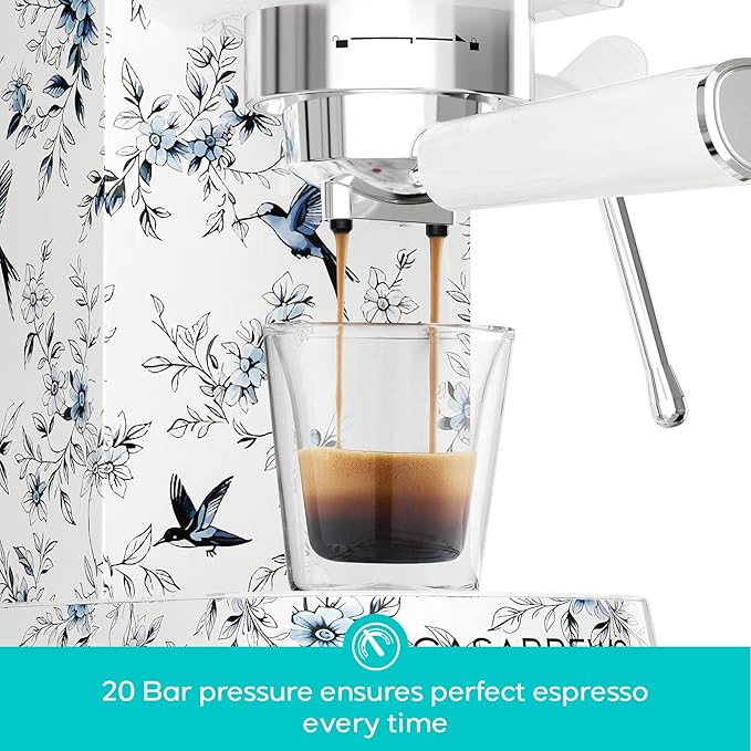 CASABREWS CM5418 Espresso Machine 20 Bar, Small Espresso Maker with Steam Milk Frother, Stainless Steel Coffee Machine with 34oz Removable Water Tank for Cappuccino, Latte Machine, Blue Willow