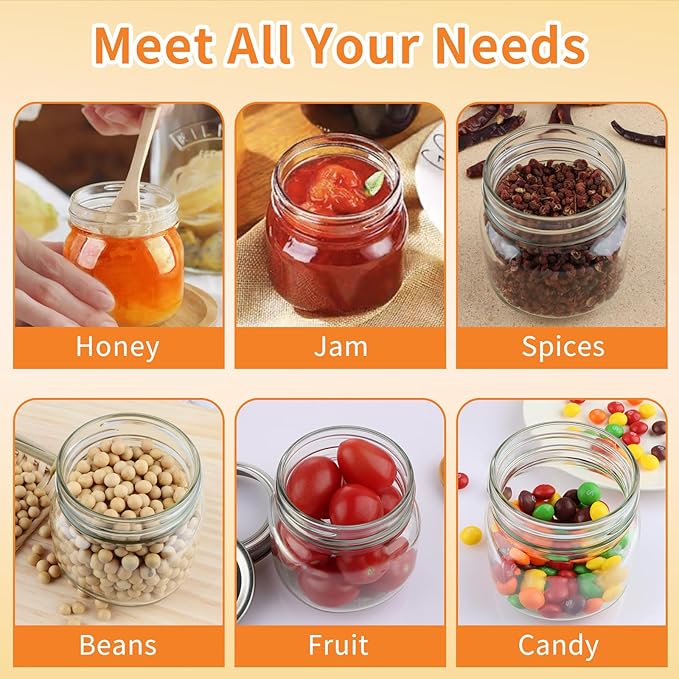 30 Pack Mason Jars 8 oz with Regular Lids and Bands, Half Pint Canning Jars, Small Glass Jars for Honey Jelly Jam Crafts