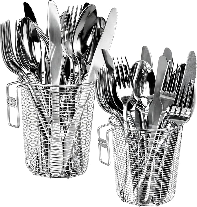 Dish Rack, Stainless Steel Kitchen Drain Basket, Compact Utensil Drying Rack Dishwasher Accessory, Hanging Cutlery and Utensil Organizer, Set of 2