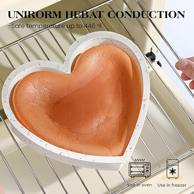 10 Inch Heart Shaped Cake Pans Silicone Large Nonstick Heart Cake Pan Set of 2, Food Grade Silicone Heart Molds for Baking, Easy to Clean Oven Air Fryer Freezer Safe（Cream, Confetti）