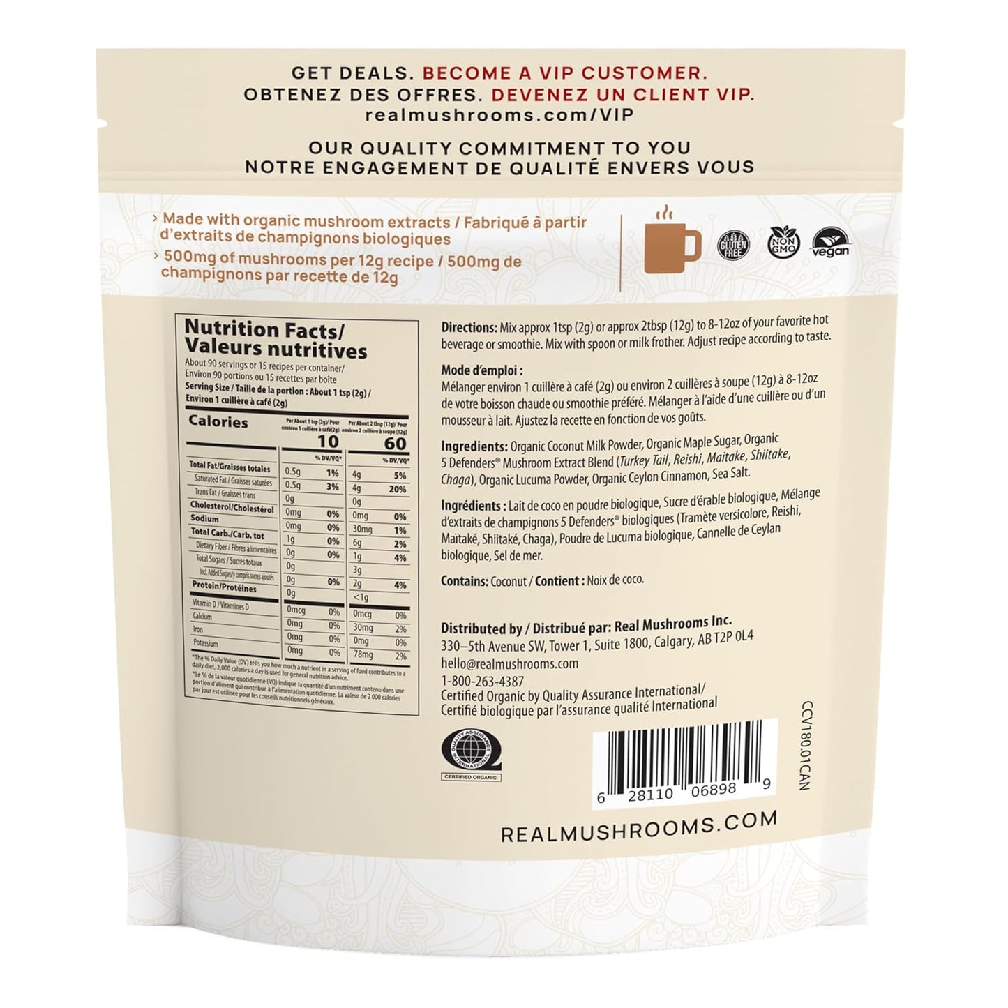 Real Mushrooms Functional Coconut Creamer with Reishi, Lucuma & Ceylon Cinnamon – Organic, Dairy-Free – Vegan Coffee Creamer for Smoothies & Drinks – 90 Servings Organic Cream Coconut Powder