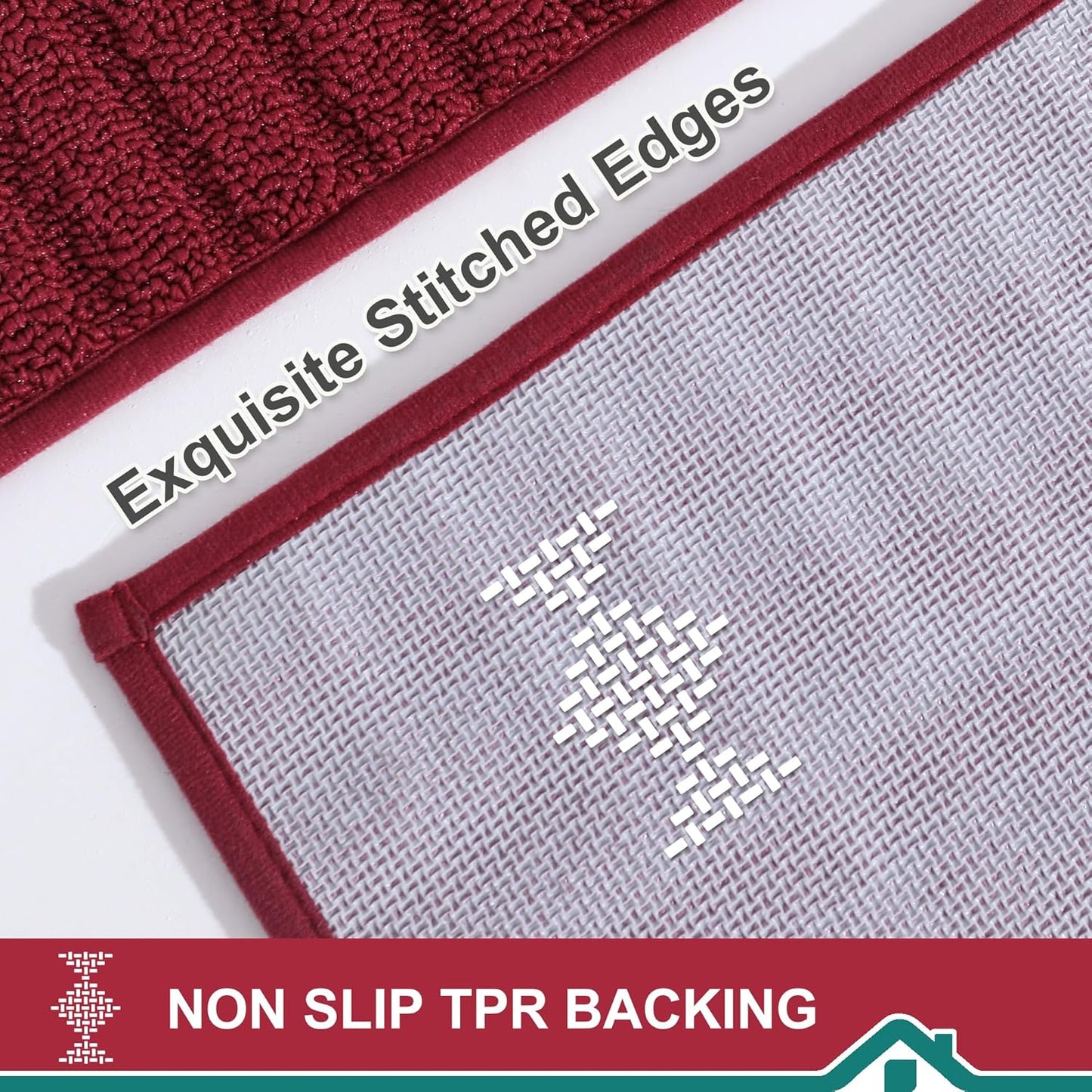 BEQHAUSE-Kitchen-Rugs-and-Mats Non Skid Washable Kitchen Mats for Floor Red Kitchen Rug Polypropylene Kitchen Mat with TPR Backing 24”x35”