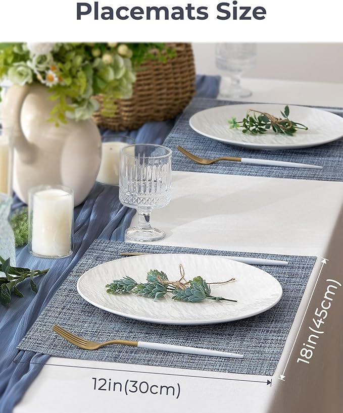 Leetaltree Deep Navy Woven Placemats Set of 4 - Heat Resistant Non-Slip Place mats for Dining Table, Washable Durable PVC Vinyl Woven Table Mats(Deep Navy, 4)