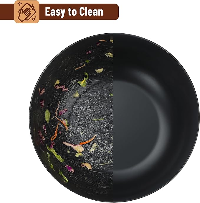 BAMBOO LAND- Large Salad Bowl with Wooden Lid, 10 Inch/108 Oz, Black, Bamboo Fiber Salad Bowl with Serving Utensils, Wide Applications