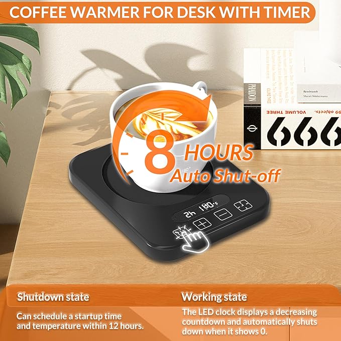 Coffee Mug Warmer,Cup Warmer with 7 Temp Settings,8H Auto Shut Off & 12H Timer,Fast Bottle Warmers for All Bottles,The Ultimate Coffee Warmer Plate for Beverage Lovers (Black)