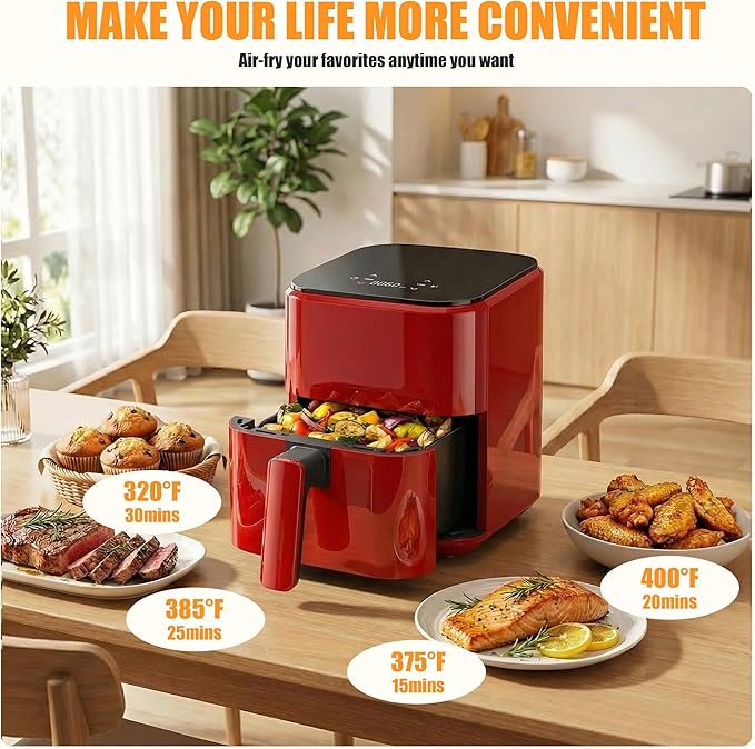 Sweetcrispy Air Fryer, Compact Digital 3 Qt Airfryer with Auto Shut-Off, Quick & Easy Meals in Minutes with Nonstick & Dishwasher Safe Basket, Ideal for Small Spaces
