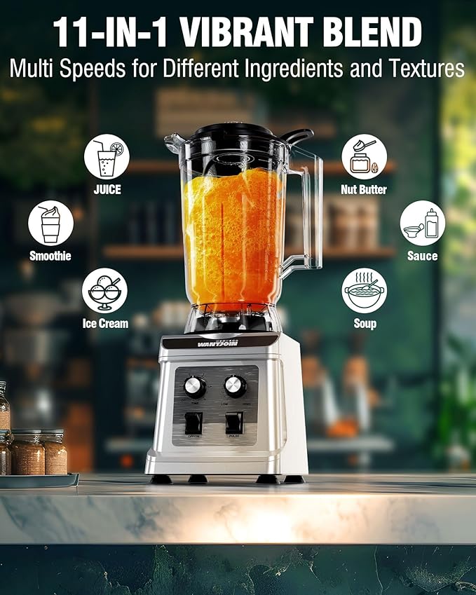 WantJoin 136oz Commercial Blender – Heavy Duty 18800 RPM Professional Blender with Pure Copper Motor, Multi-Speed, Dishwasher Safe for Smoothies & Juices