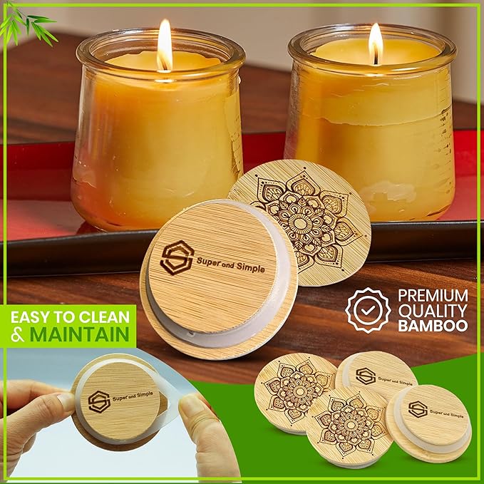 Oui Yogurt Jar Lids Bamboo Mandala – 24-Pack Airtight Bamboo Lids for Oui Glass Jars – Fits Regular & Petite Yogurt Jars – Reusable Jar Tops with Labels & Storage Bag