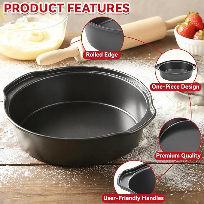 6 Inch Cake Pans - 3PCS Carbon Steel Cake Pan with 200 Parchment Papers, Round Cake Pans with Handle, Nonstick & Non-Toxic, Easy Demolding & Dishwasher Safe