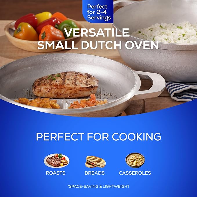 Universal 2-in-1 Caldero (9.4 inch/24 cm), Versatile Dutch Oven Pot with Lid, Premium Cast Aluminum with Dual-Function Lid for Searing Meats, Compact Pots for Stews & Rice