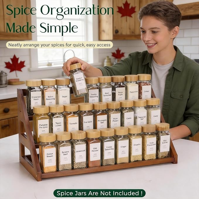 Spice Rack, Spice Organizer -3 Tier Bamboo Spice Racks, Solution for Spice Storage in Kitchens, Countertops，Storage Rooms and Other Places(Walnut)