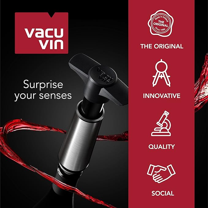 Vacu Vin Wine Saver Pump Pink with Vacuum Wine Stopper - Keep Your Wine Fresh for up to 10 Days - 1 Pump 2 Stoppers - Reusable - Made in the Netherlands