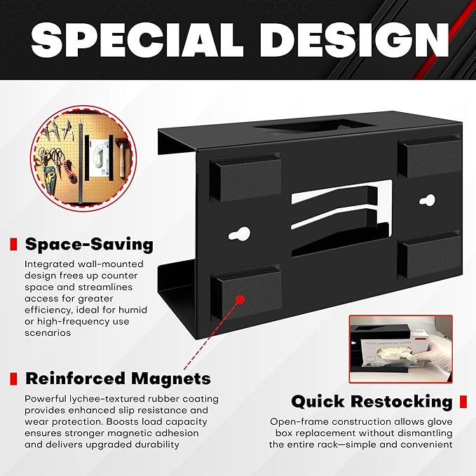 C&T 2 Piece Magnetic Glove Box Holder, Tissue Dispenser, Holds Boxes of Gloves, Towels, Wipes and Tissues,Suitable for Wall mounting, toolboxes, garages, workshops, Offices and Kitchens