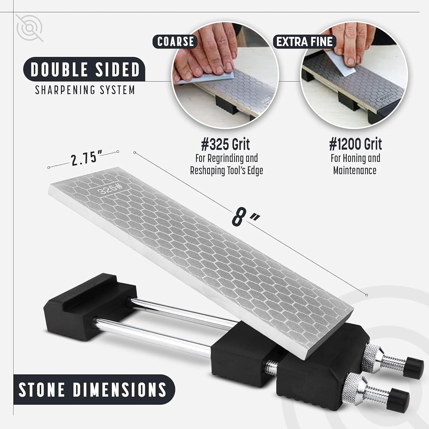 Schaaf Tools Diamond Whetstone Knife Sharpener Complete Kit - Coarse 325/ Fine 1200 Grit, Diamond Sharpening Stone with Non-Slip Base, Chisel Honing Jig & Angle Guide for Knives & Woodworking Tools