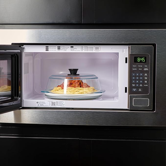 Le’raze Tall Glass Microwave Splatter Cover for Food - Cookware & Bakeware Serving Dish Cover, Plate Guard Lid with Easy Grip Silicone Handle Knob - 100% Food Grade BPA Free & Dishwasher Safe - 10in
