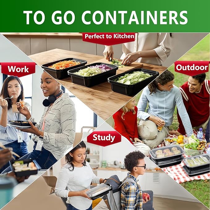 28oz Meal Prep Containers Bulk 48 Set with Forks and Lids - To Go Food Containers 1 Compartment Snack Container Reusable Food Storage Containers, Freezer Safe and Leakproof Plastic Lunch Take Out Box