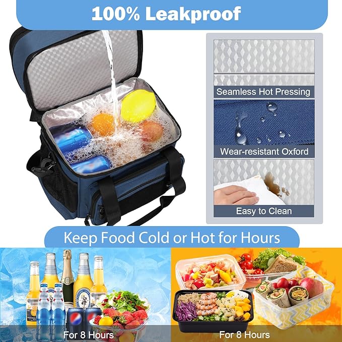 GLENKEY Tactical Lunch Box Cooler Bag - Expandable Insulated Lunch Bag for Men Women - XLarge Lunchbox for Adults Work Shifts Outdoor Trips Blue 22L