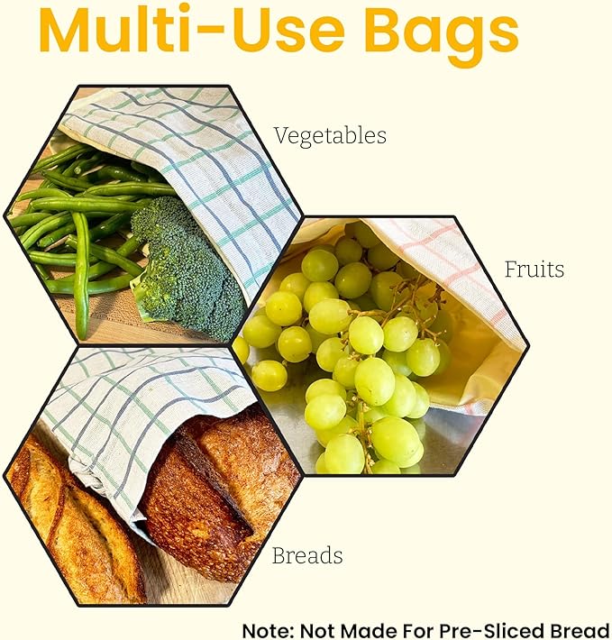 Keeki Bag - The Original Beeswax Lined Bread Bag for Homemade & Sourdough | Reusable Linen Bread Storage | Beeswax Wrap Alternative | Plastic-Free Storage w/Wide Drawstring Closure (Blue)