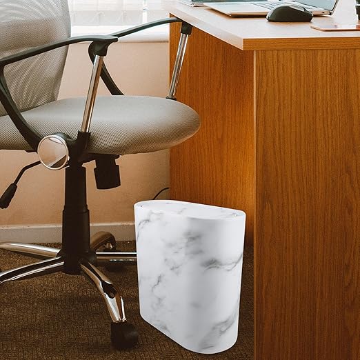 Ipetboom Marble Trash Can with Lid Plastic Garbage Bin for Bathroom Bedroom Kitchen Narrow Space Wastebasket