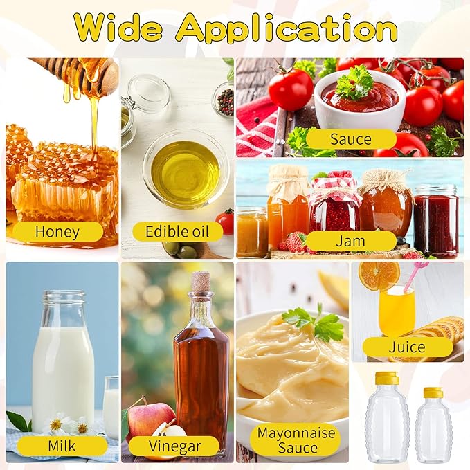 36 Pieces 8/16 oz Honey Bottles Squeeze Honey Bottles Clear Plastic Honey Bottles Honey Jar Container with 36 Pcs Chalkboard Labels and and 1 Pcs Pen Honey Holder with Flip Lid for Dispensing Food