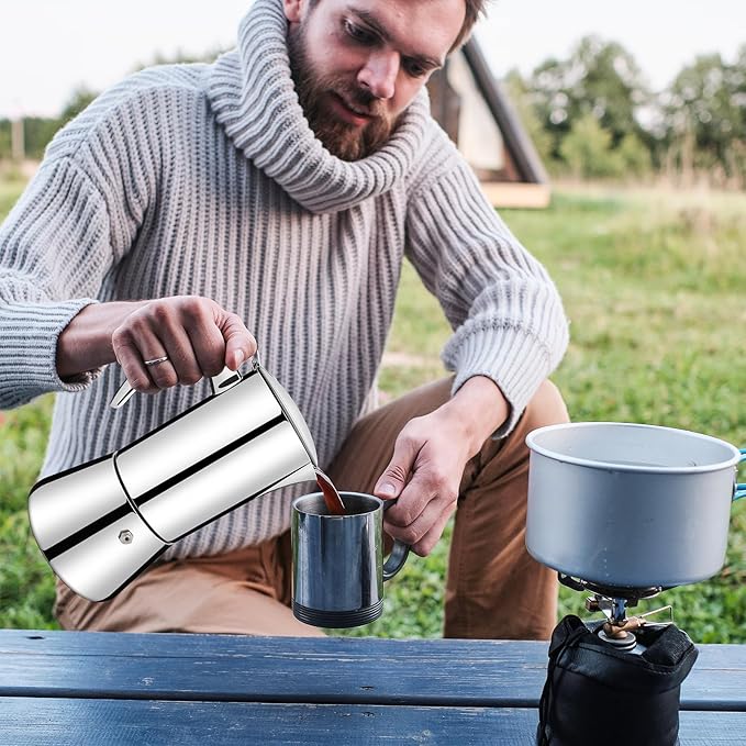 No Coating 12 Cup Thickened 304 Stainless Steel Moka Pot Stovetop Espresso Maker Italian Coffee Machine 600ml 20.3oz Suitable for Gas Induction Stovetop Greca Coffee Maker Percolator