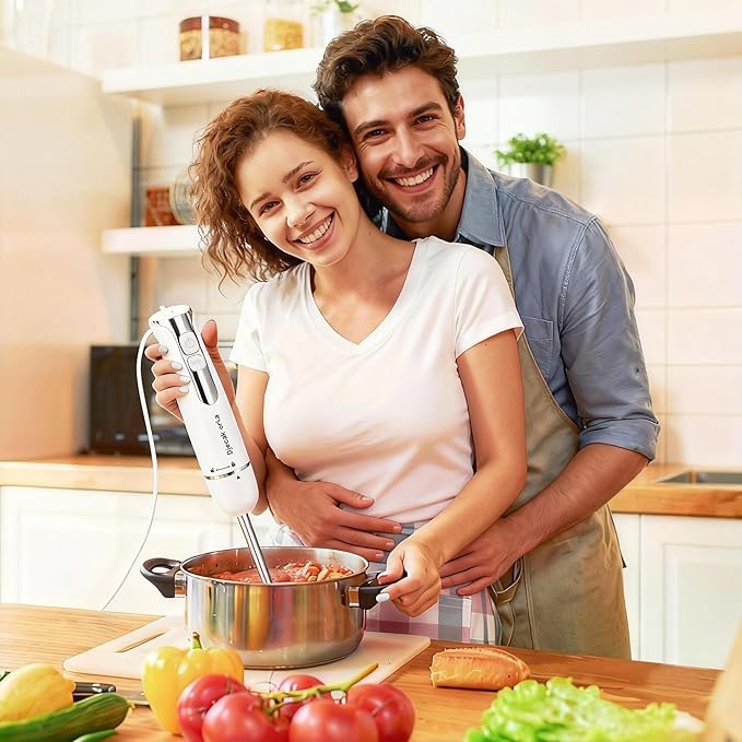 Upgraded 1100W 5-in-1 Immersion Hand Blender – 20 Variable Speeds, Up to 15,500 RPM, Handheld with Milk Frother & Food Processor, White