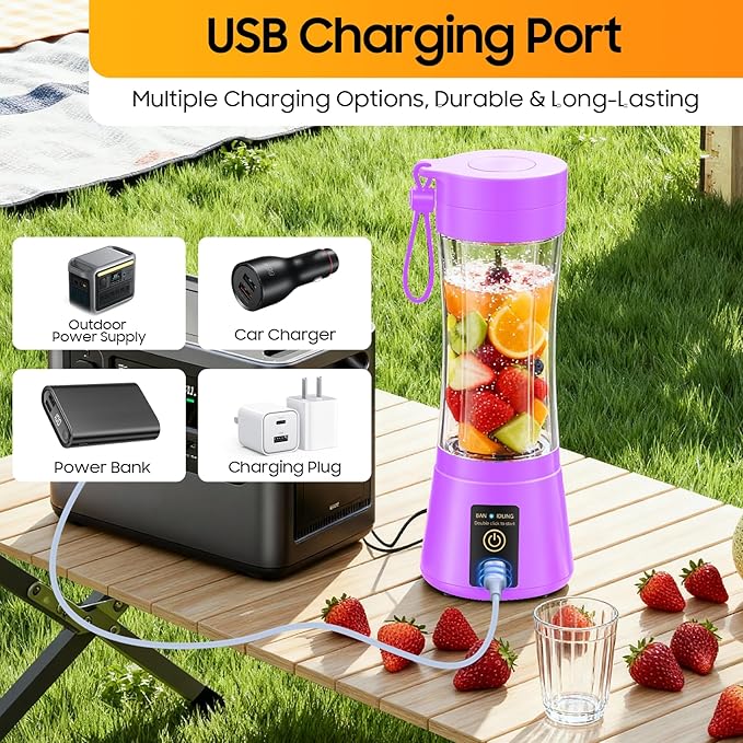 Portable Blender for Smoothies & Shakes - Cordless Personal Size Mini Blender with BAP Free Juice Cup, USB Rechargeable Suit for Sports/Picnic, Mother's Day