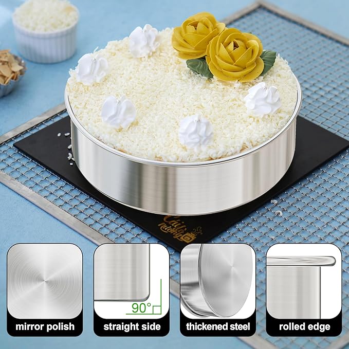 8 Inch Cake Pan Set of 3, Nonstick Stainless Steel Round Layer Cake Baking Pans with 100PCS Parchment Papers, Cake Tins for Birthday Christmas, Healthy & Non-Toxic, Easy Clean & Dishwasher Safe