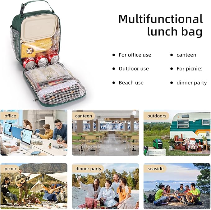 Lovoeo Lunch box Lunch bag for men women Insulated Lunchbox Lunch bags for Work Picnic Travel(Deep green)