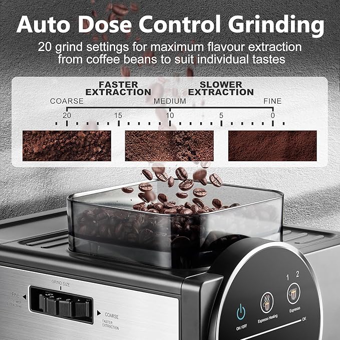 CUSIMAX Espresso Machine with Grinder, 20 Bar Professional Expresso Coffee Machines with Milk Frother Steam Wand, Espresso Maker with 60oz Removable Water Tank, Cappuccino & Latte Machine for Home